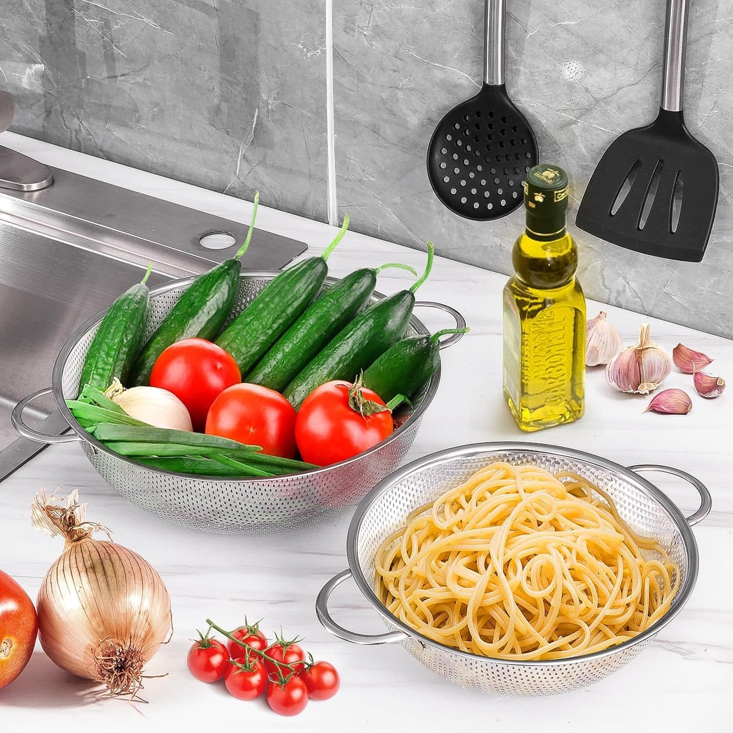 Drain Basket Steel Big Drip Tray Kitchen Drying Stand Mesh Sink Dish Rack Round Basket Mesh Fruits, Vegetable, Drainer Washer for Kitchen Drying Stand (30 x 20 x 8 Cm)
