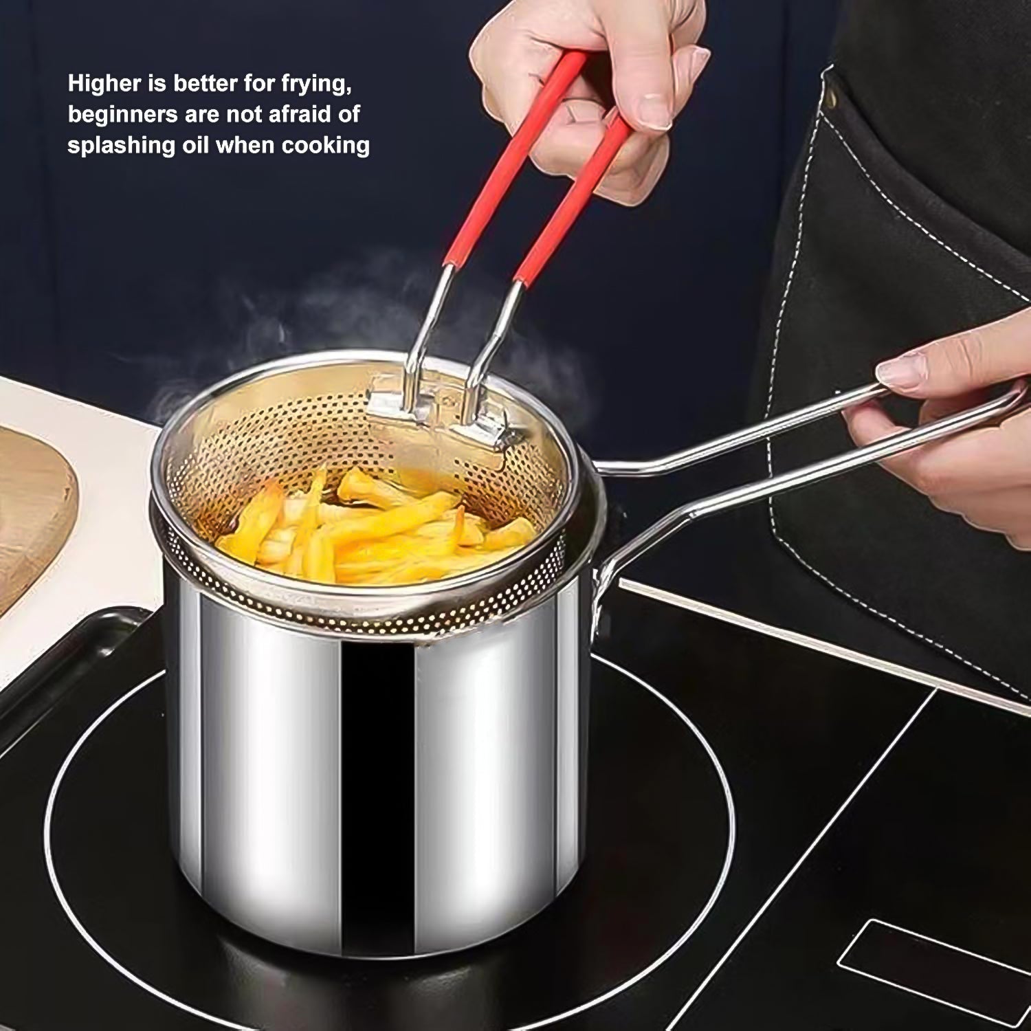 Small Deep Frying Pot With Strainer Basket (1200 ML))