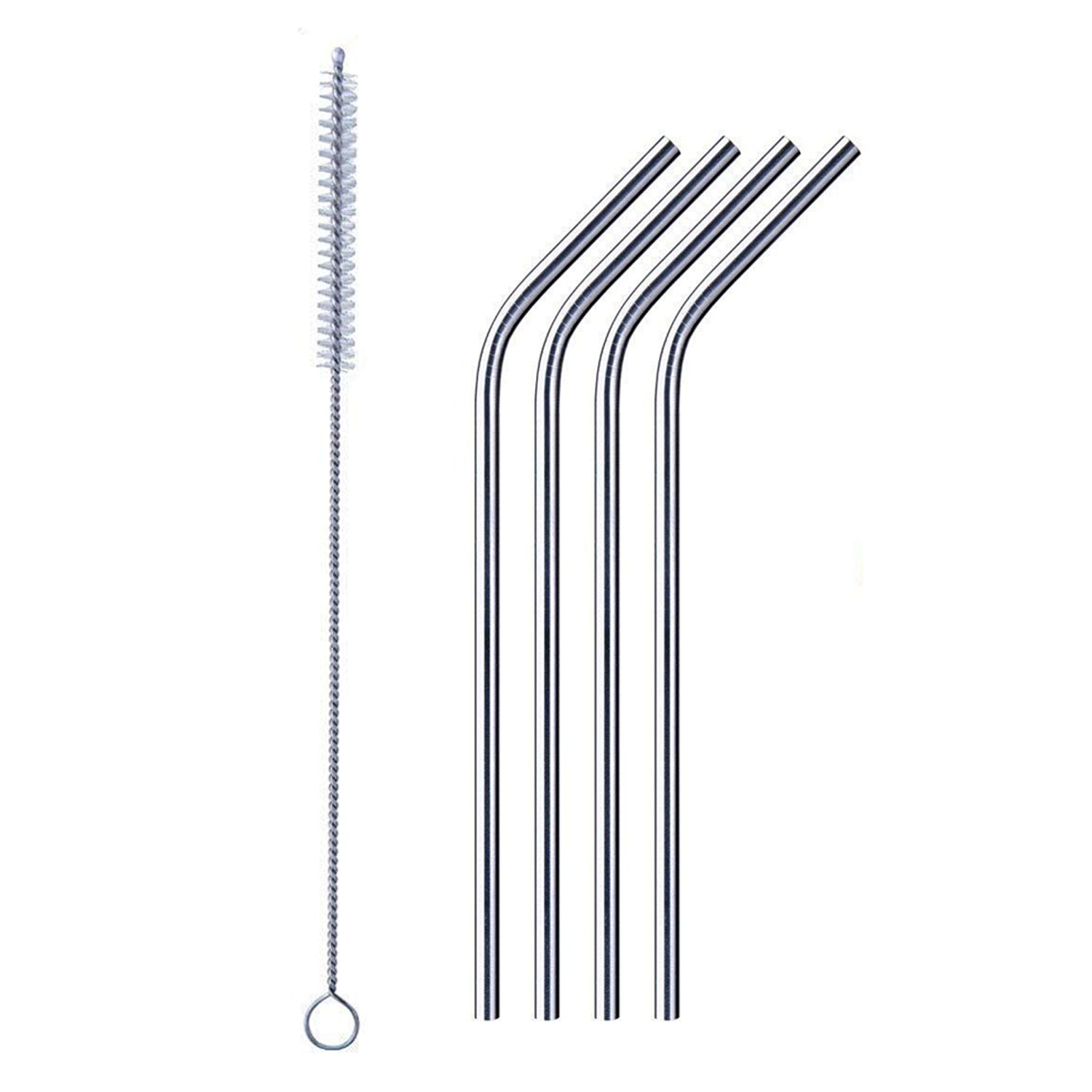 Reusable Stainless Steel Drinking Straws Bent (4 Bent Straws, 1 Brush) (Pack of 2)