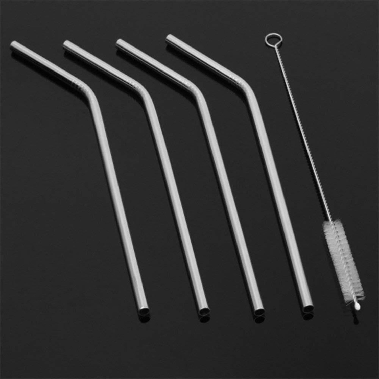 Reusable Stainless Steel Drinking Straws Bent (4 Bent Straws, 1 Brush) (Pack of 2)