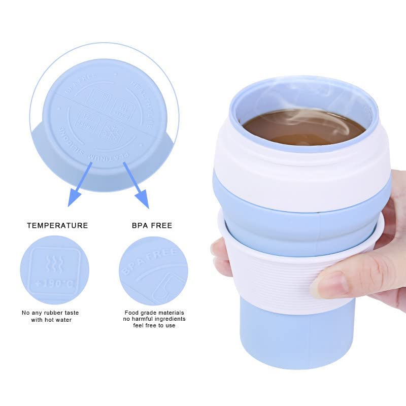 BPA Free Food Grade Silicone Collapsible Foldable Cup with Lid, 350ML