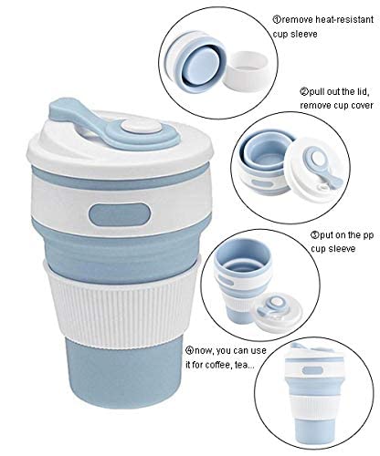 BPA Free Food Grade Silicone Collapsible Foldable Cup with Lid, 350ML