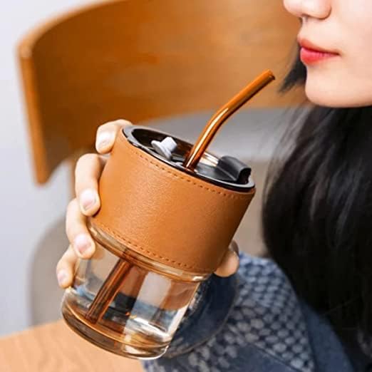 High Quality Glass Coffee Mug With Straw (450ML)