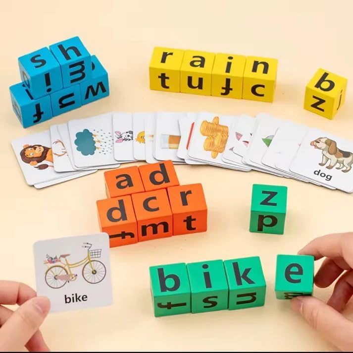 Time Puzzle - Wooden Alphabet Spelling Game Matching Letter & Word Puzzle Game with Flashcards - Word Puzzle