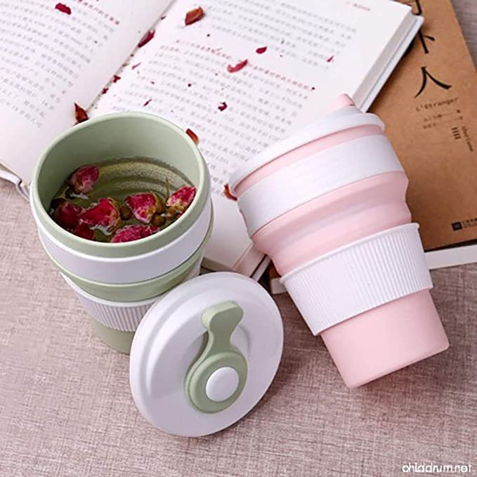 BPA Free Food Grade Silicone Collapsible Foldable Cup with Lid, 350ML