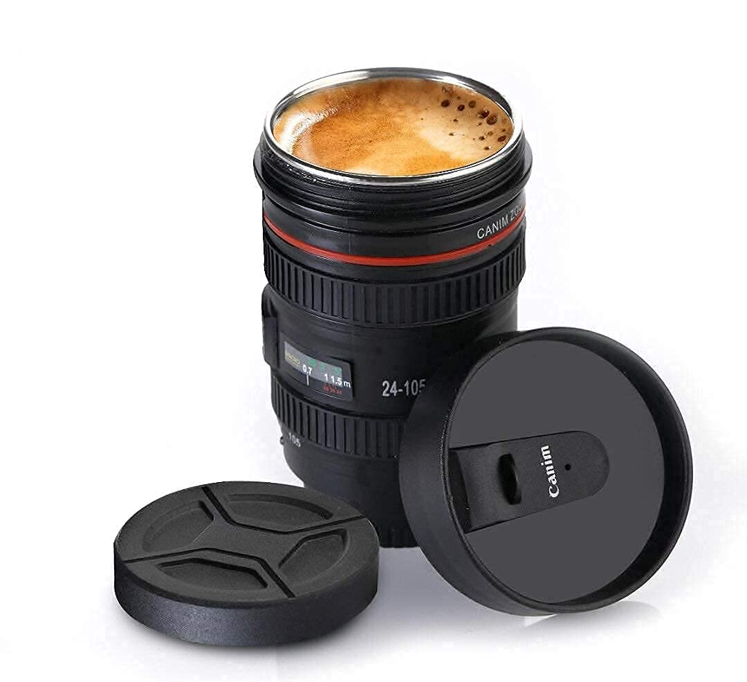 Camera Lens Shaped Coffee Mug Flask With Lid