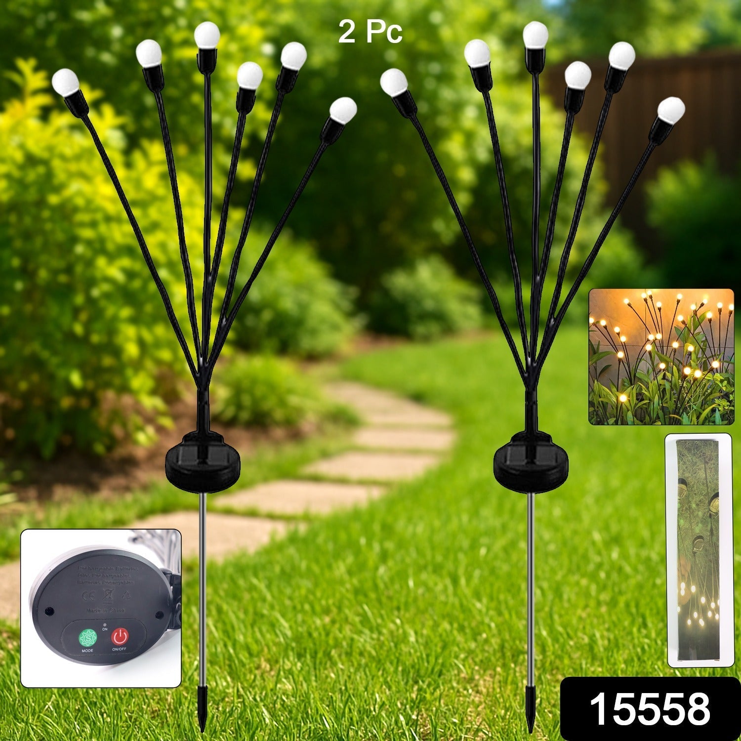 Solar-Powered Firefly Garden Decorative LED Light Set (2 Pc)