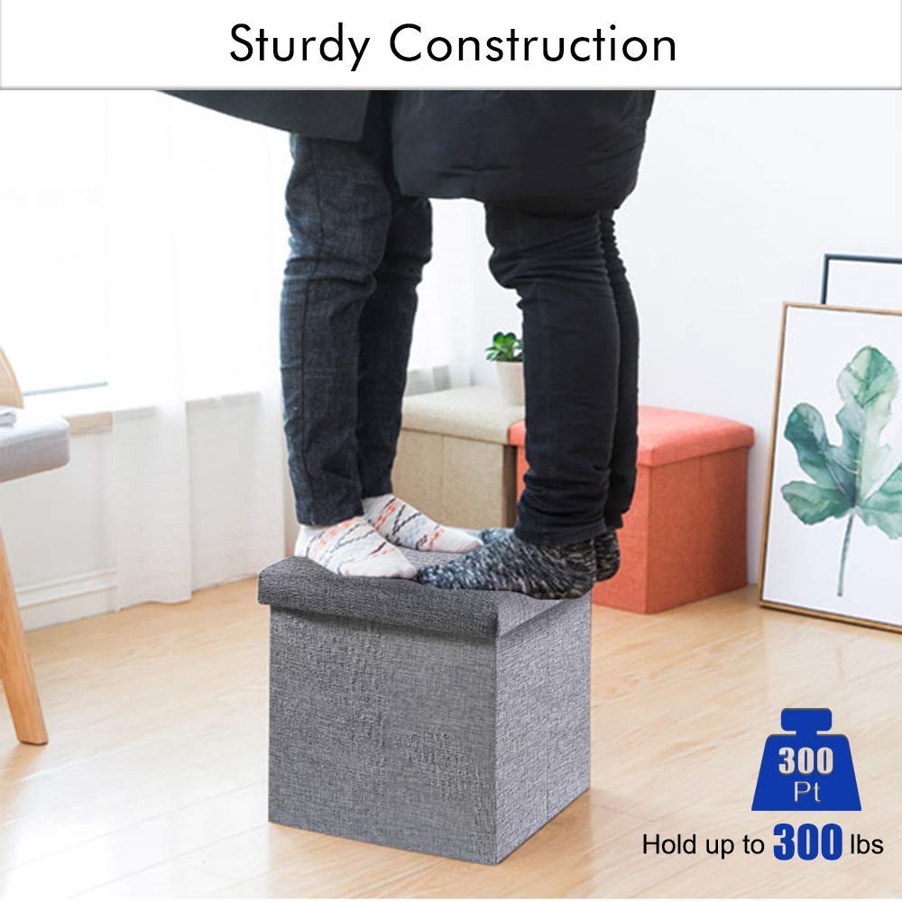 Linen Home Foldable Large Storage Ottoman Bench Footrest Stool Storage Ottoman Bench for footrest Stool Coffee Table and Seating Ottoman (30 X 30 X 30 c.m., Grey)