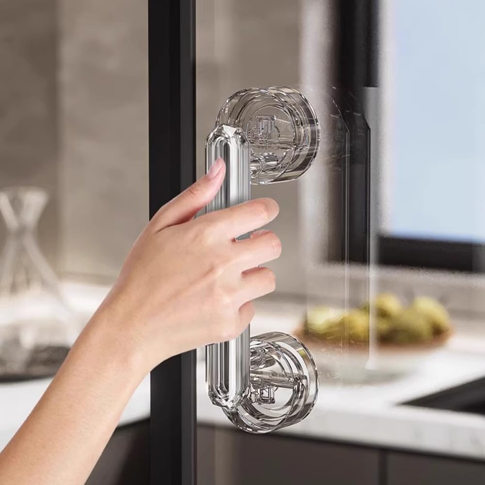 Suction Door Handle | No Drill Adhesive Handle for Bathroom, Glass, Toilet, Sliding Door | Strong Suction Cup Grip Handle – Adjustable Plastic Handle (Pack of 1)