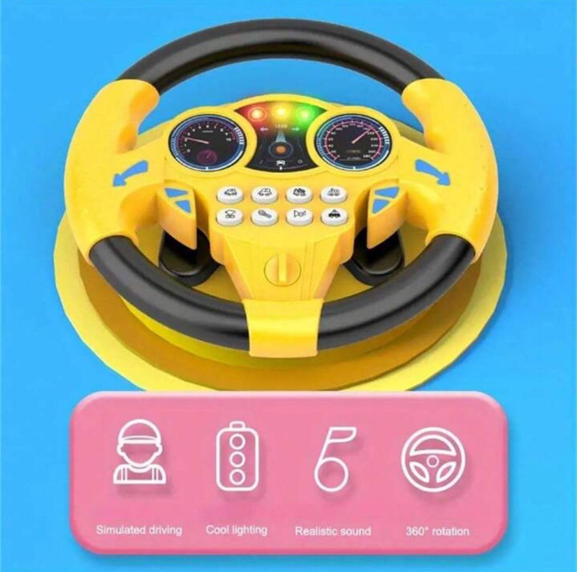Steering Wheel Toy Simulate Driving Car Copilot Steering Wheel Electric Baby Toys with Sound Driving Vocal Toy Kids Musical Educational Stroller Color