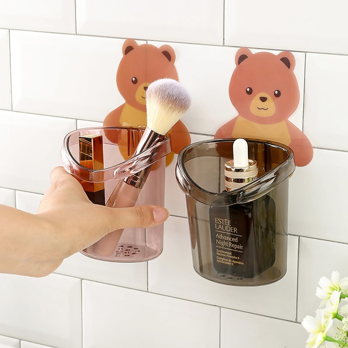 Cartoon Bear Self-adhesive Toothbrush Holder - 1 Pc