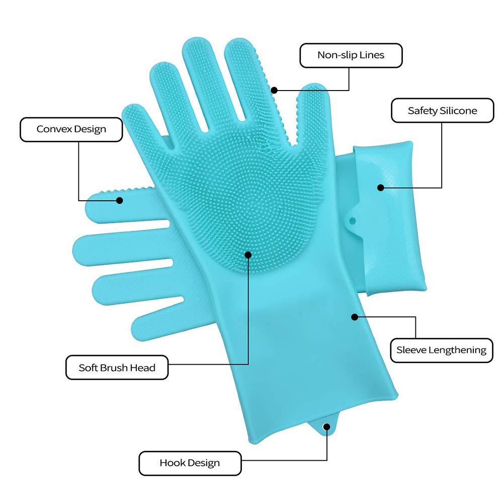 Gloves Magic Silicone Dish Washing Gloves, Silicon Cleaning Gloves, Silicon Hand Gloves for Kitchen Dishwashing and Pet Grooming, Great for Washing Dish, Car, Bathroom (