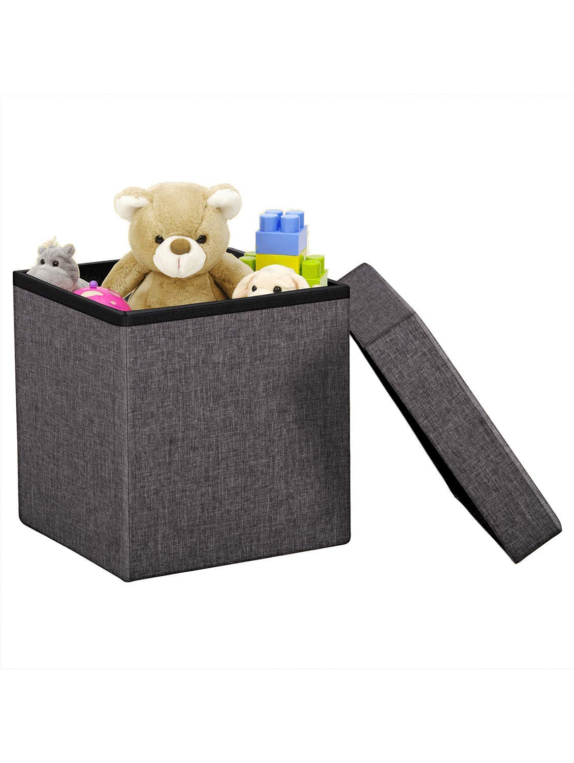 Linen Home Foldable Large Storage Ottoman Bench Footrest Stool Storage Ottoman Bench for footrest Stool Coffee Table and Seating Ottoman (30 X 30 X 30 c.m., Grey)