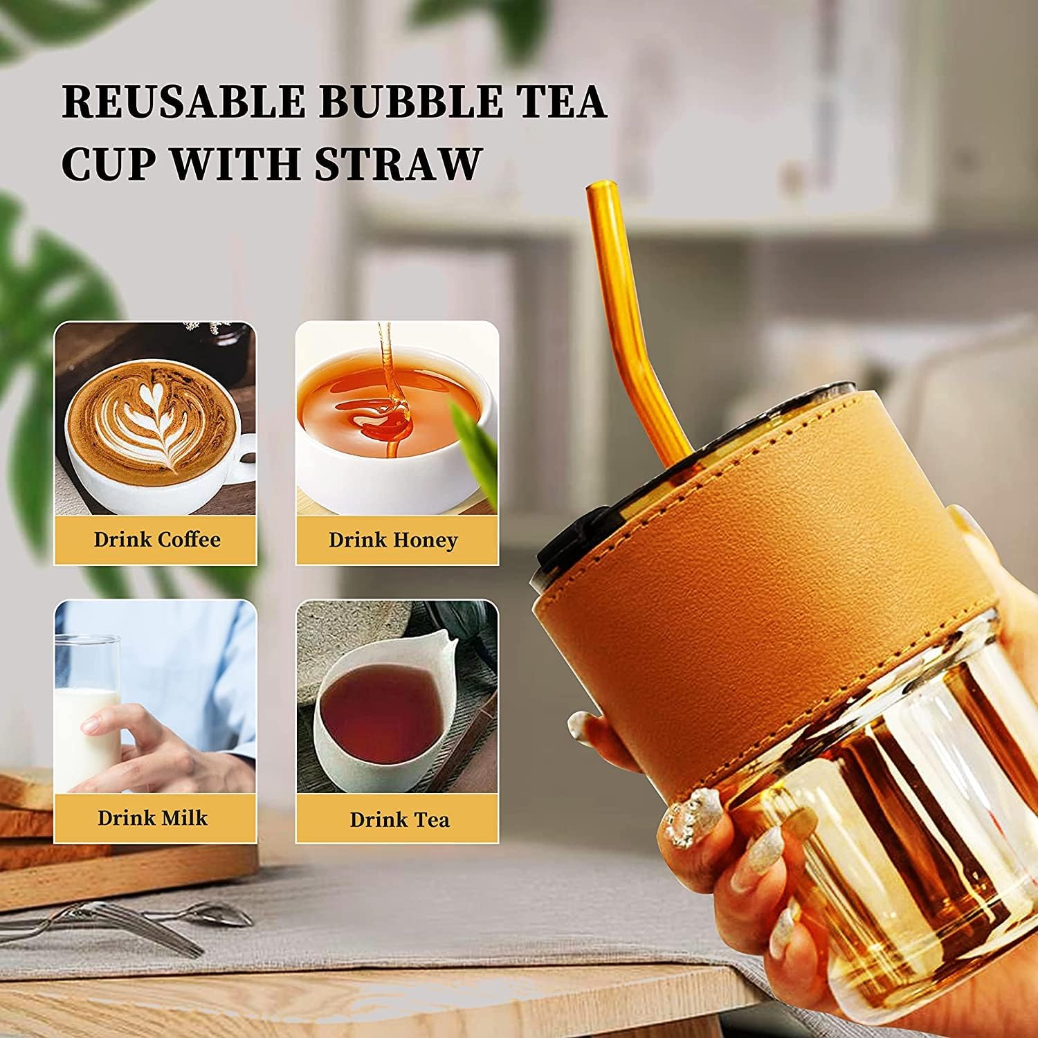High Quality Glass Coffee Mug With Straw (450ML)