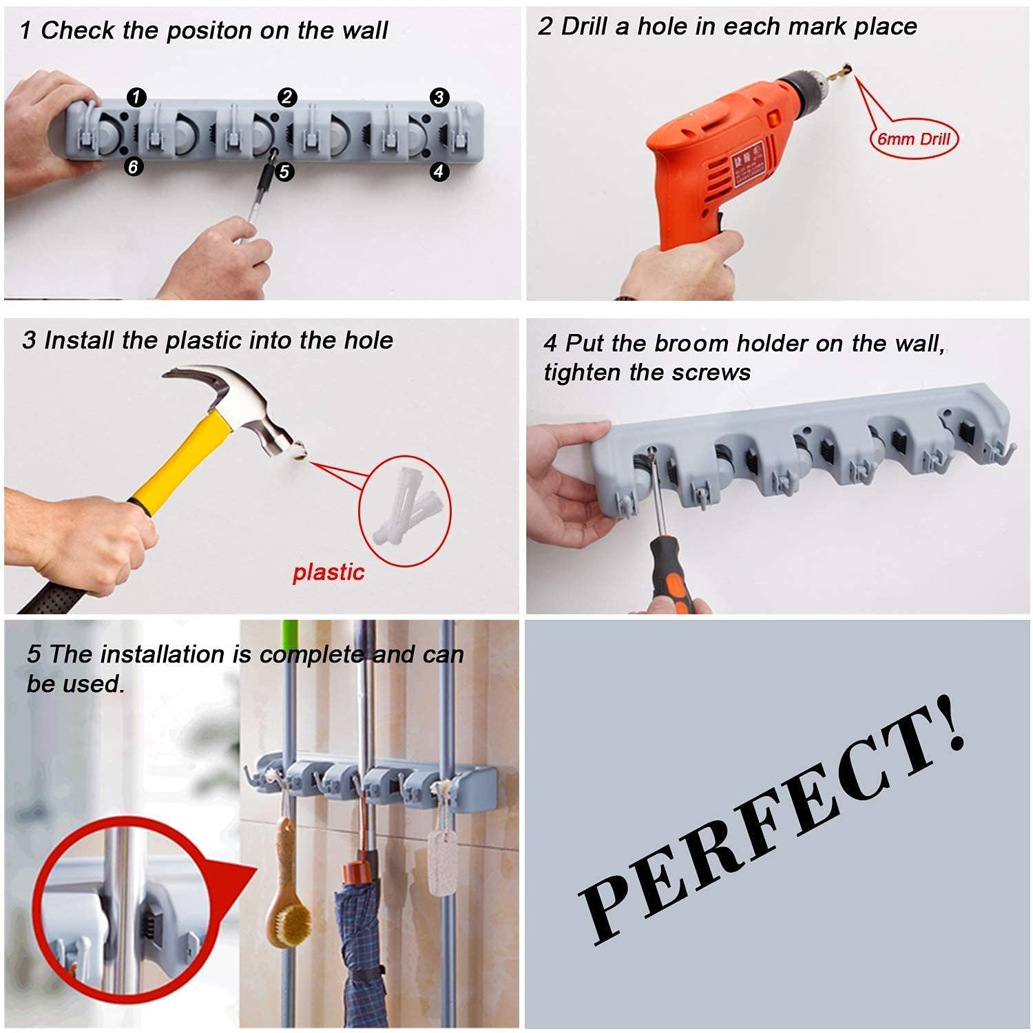 5 Slot Broom Holder