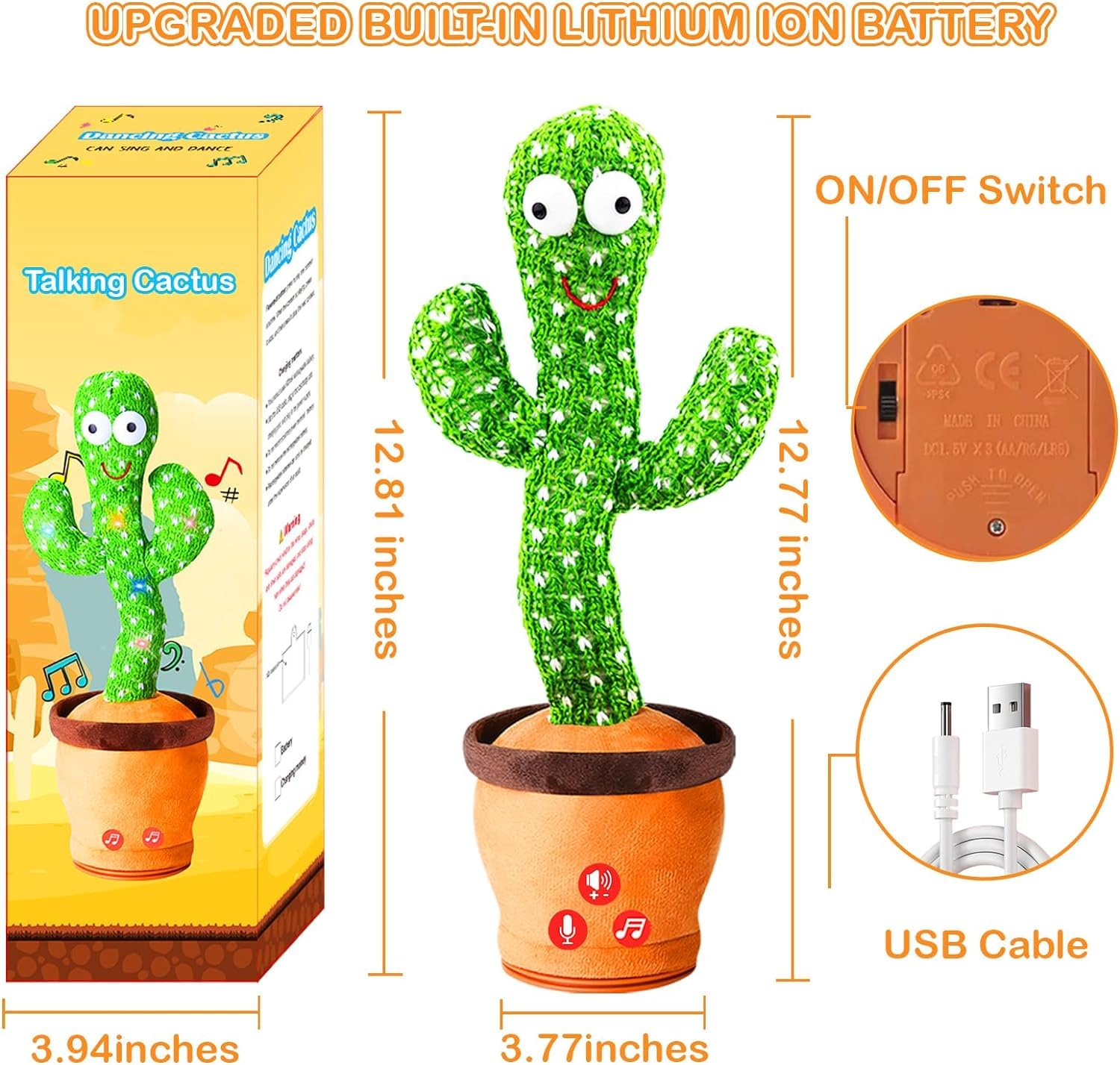 Rechargeable Toys Talking Cactus Baby Toys for Kids Dancing Cactus Toys Can Sing Wriggle & Singing Recording Repeat