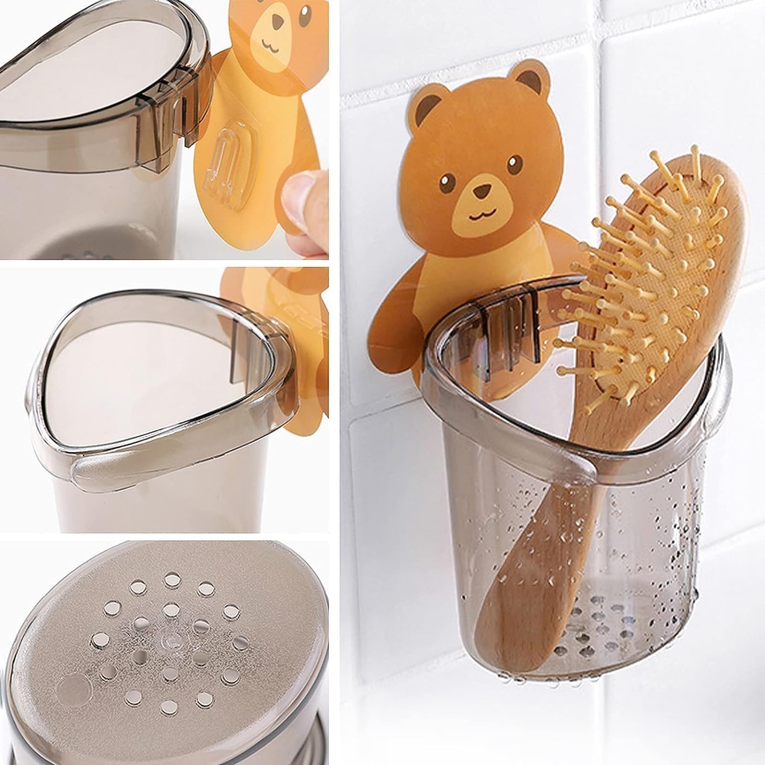 Cartoon Bear Self-adhesive Toothbrush Holder - 1 Pc