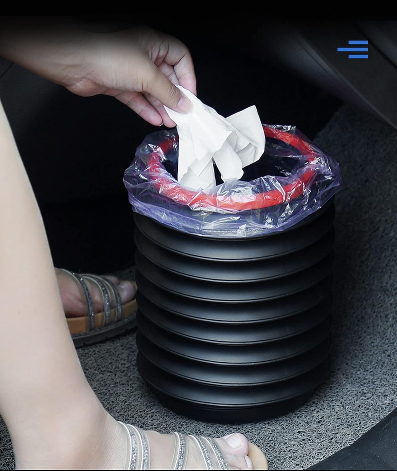 wolpin Polypropylene Mini Car Manual-Lift Trash Bin Can Holder Dustbin Foldable Retractable - Black (L 24 X W 18.8 Cms)