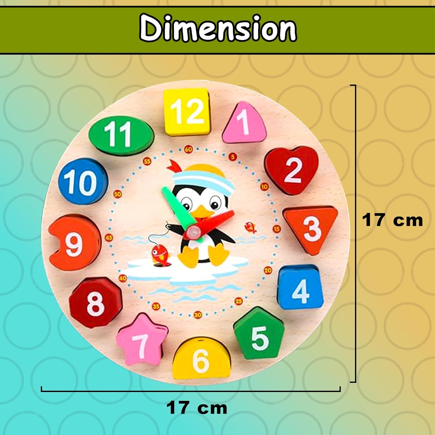 Wooden Learning Clock with Bead Lace, Educational Digital Analog Numbers, Shape & Color Learning Montessori Toy for Kids (Pack of 1, Multicolor)