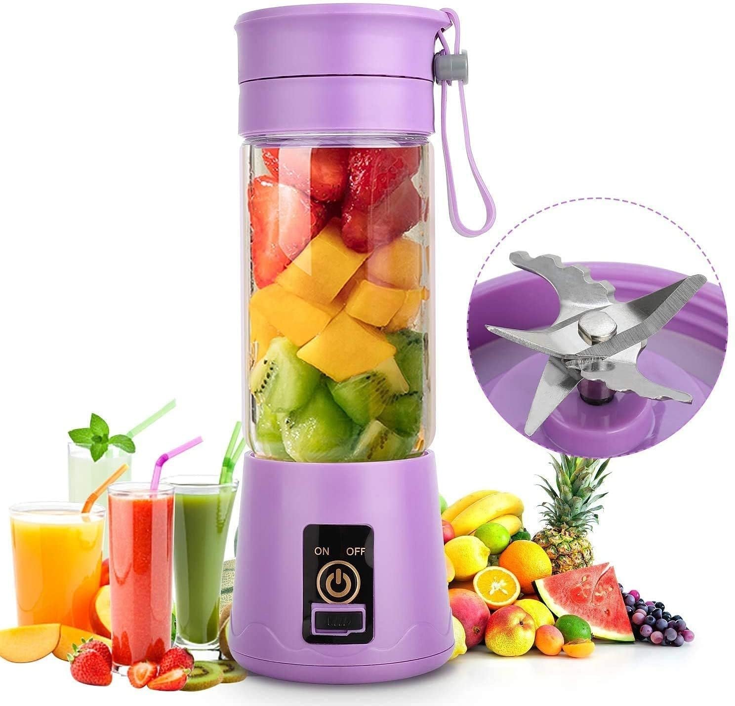 Multi-Purpose Portable USB Electric Juicer 6-Blades, Protein Shaker, Blender Mixer Cup (380 ML)