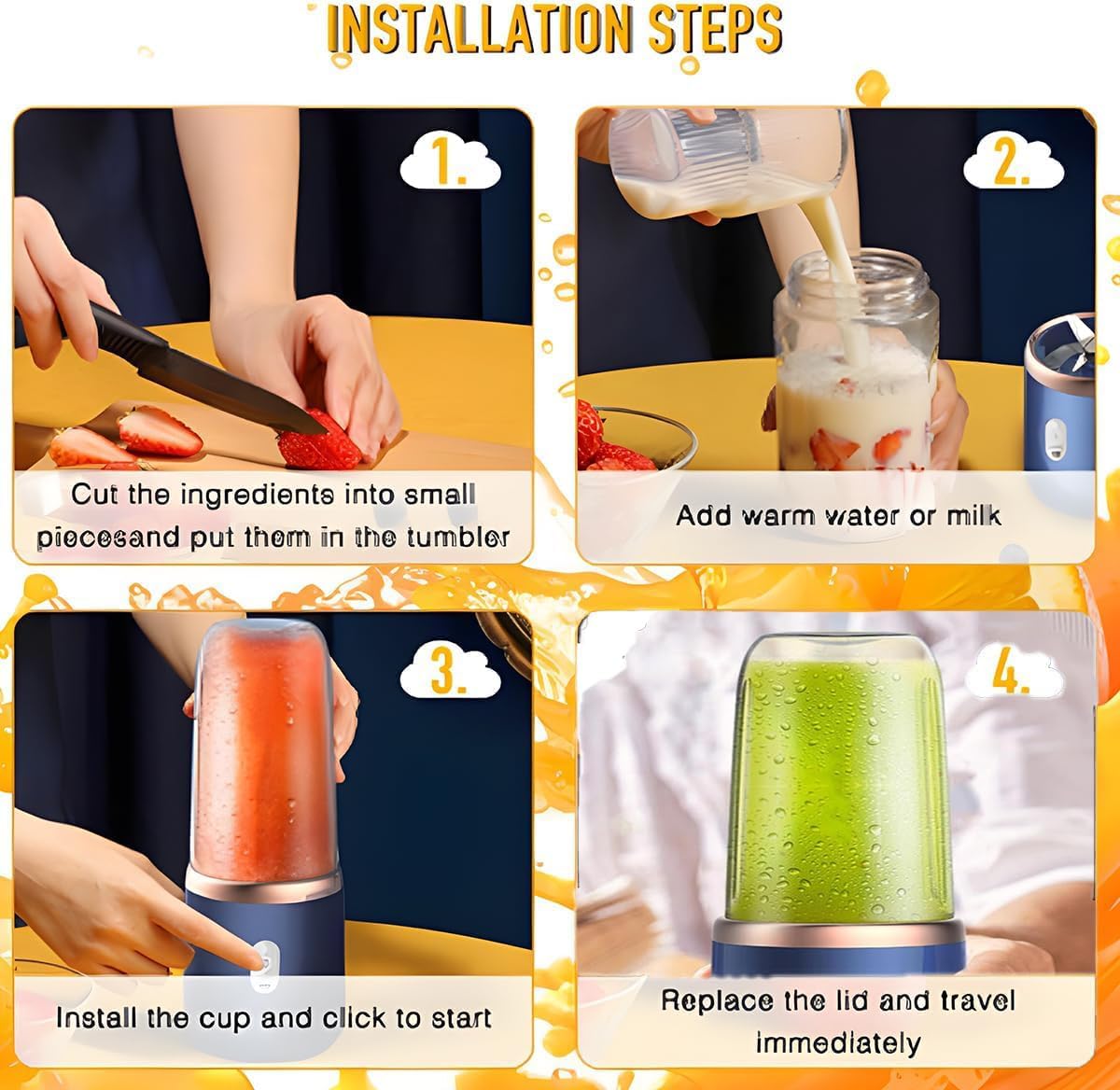 Portable Juicer Blenders For Smoothies And Juices, USB Rechargeable Mini Juicer Bottle Mixer Shake Maker Machine