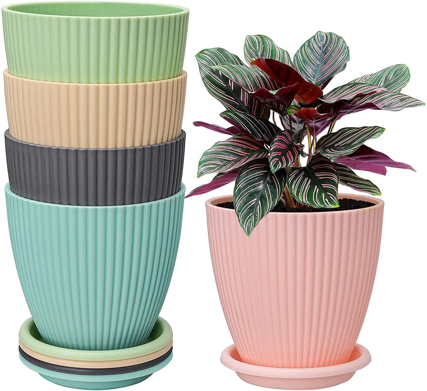 Plastic round flower Plant pot with ice tray 5 pcs