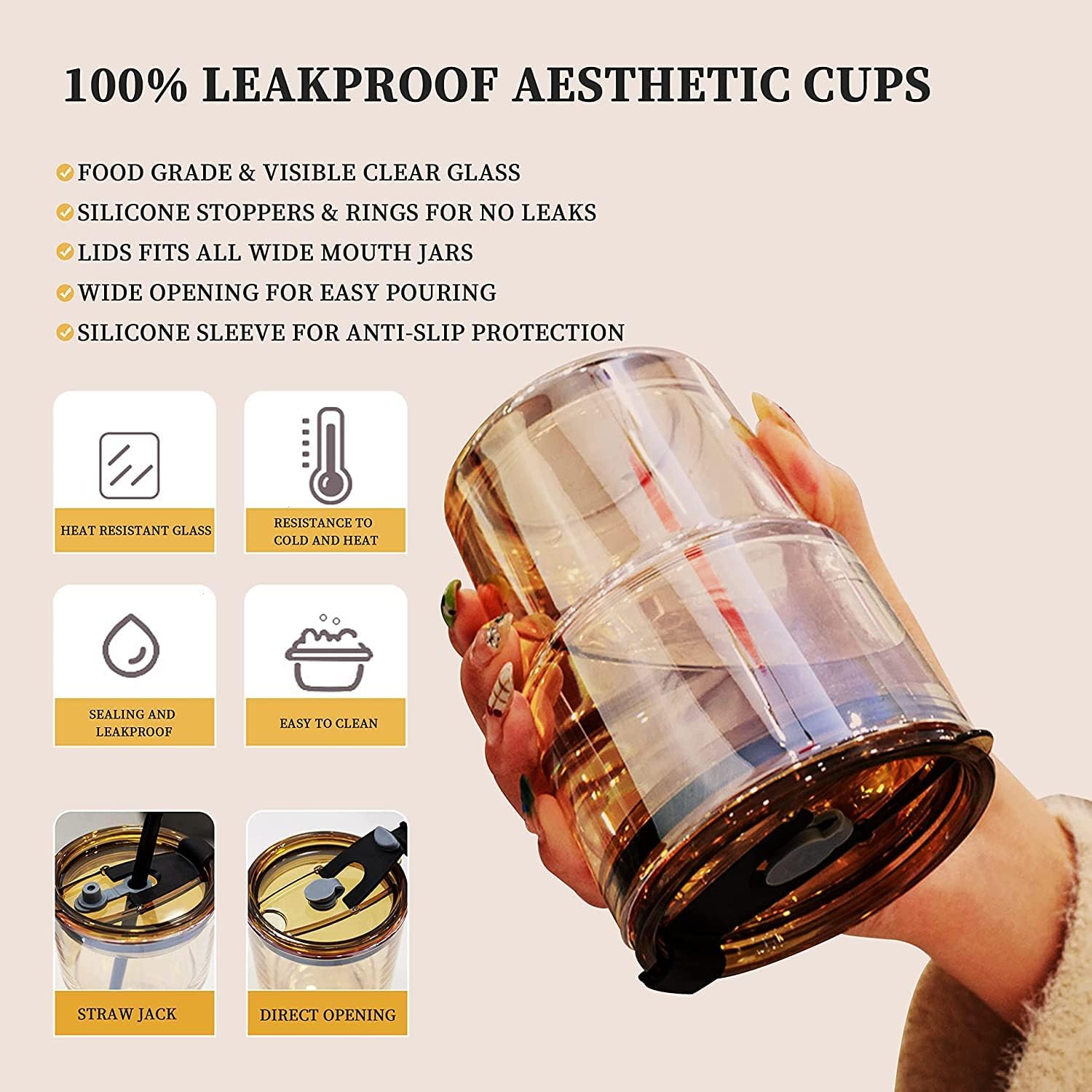 High Quality Glass Coffee Mug With Straw (450ML)