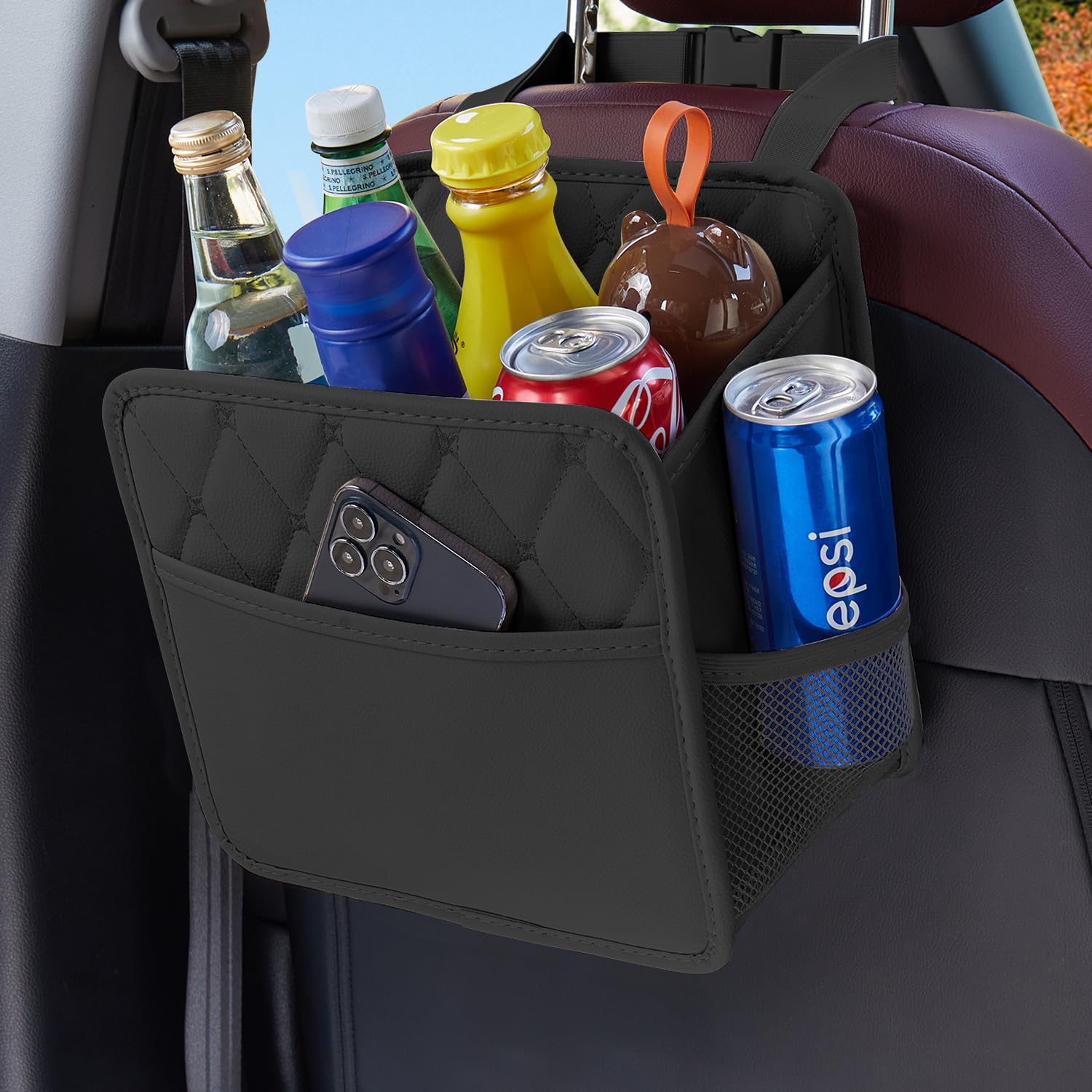 Back Seat Car Organizer, Leather Car Seat Organizer Foldable Universal Multifunctional Large Hanging Back Seat Organizer