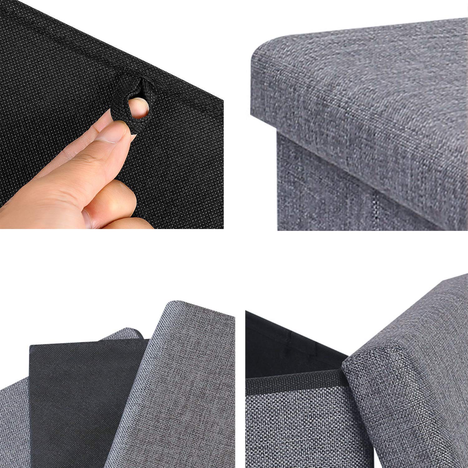 Linen Home Foldable Large Storage Ottoman Bench Footrest Stool Storage Ottoman Bench for footrest Stool Coffee Table and Seating Ottoman (30 X 30 X 30 c.m., Grey)