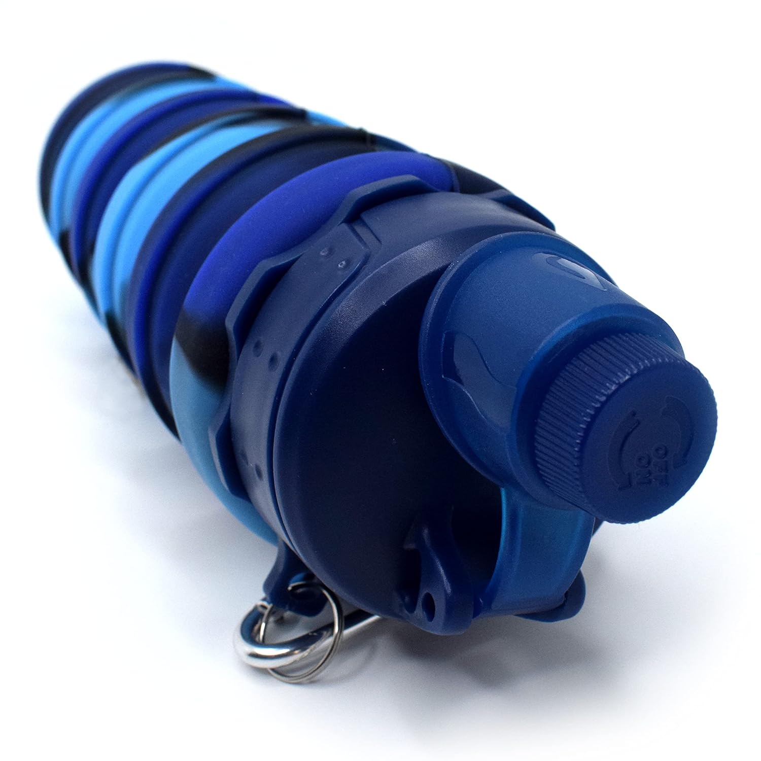 Flexible Collapsible Silicone Sports, Trekking, Cycling, Gym, School Water Bottle Expandable And Foldable With Snap Hook, Navy Blue bottle
