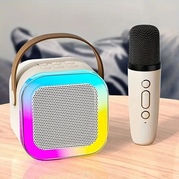 Wireless Mini Portable Bluetooth Speaker with Mike, 5Hrs Playtime Light & Voice Effects Multi Play Modes K12/TF Card/USB/Type C Fast Charging Port