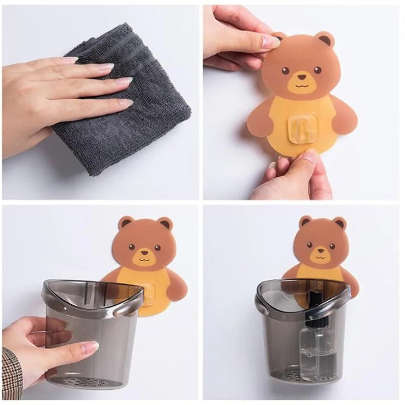 Cartoon Bear Self-adhesive Toothbrush Holder - 1 Pc