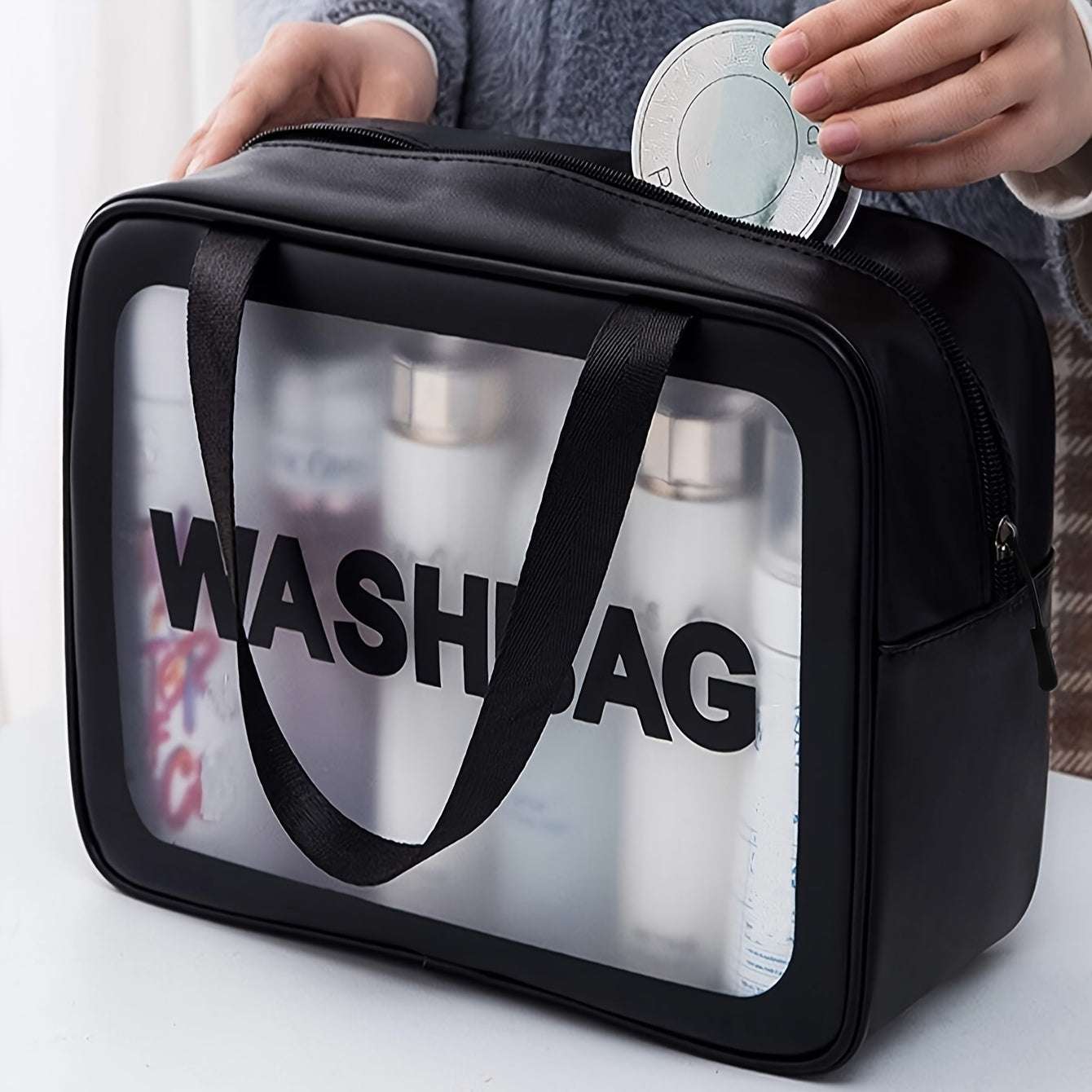 3PCs Set PVC Waterproof Toiletry Bag, Large Capacity Toiletry Bag, Portable Handheld Makeup Bag, Travel Storage Bag, Cosmetic/Toiletry Organizer