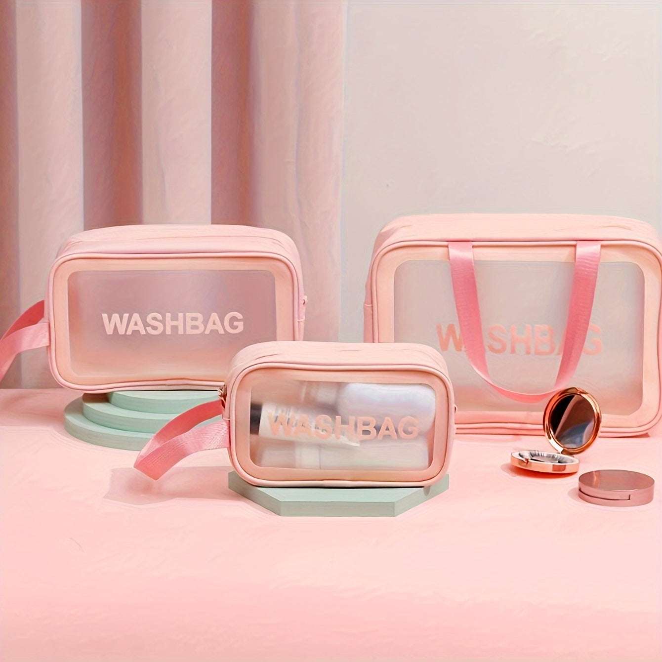 3PCs Set PVC Waterproof Toiletry Bag, Large Capacity Toiletry Bag, Portable Handheld Makeup Bag, Travel Storage Bag, Cosmetic/Toiletry Organizer