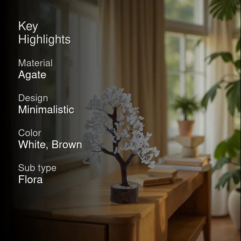 Prospera Handcrafted Agate Stone Tree Showpiece -White Agate